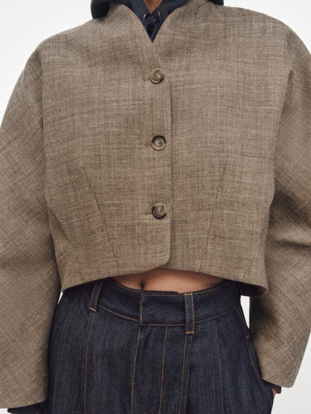 ZARA ZW COLLECTION WOOL BLEND CROPPED JACKET - Picture 4 of 7